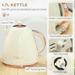 Bollitore HOMCOM & 2-Set Tostapane a Fette | Spegnimento Automatico — Beige