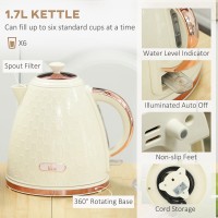 Bollitore HOMCOM & 2-Set Tostapane a Fette | Spegnimento Automatico — Beige