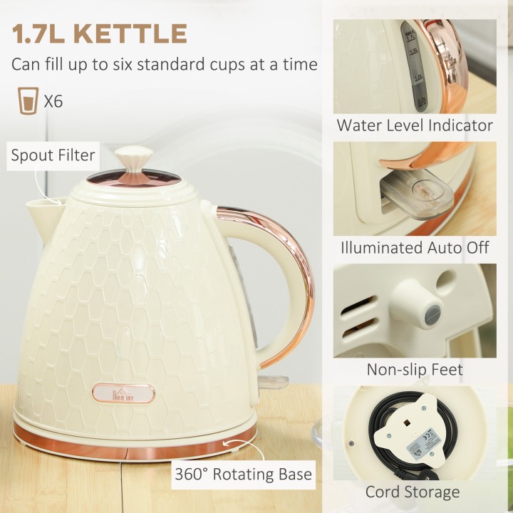 HOMCOM Kettle & 2-Slice Toaster Set | Auto Shut-Off — Beige