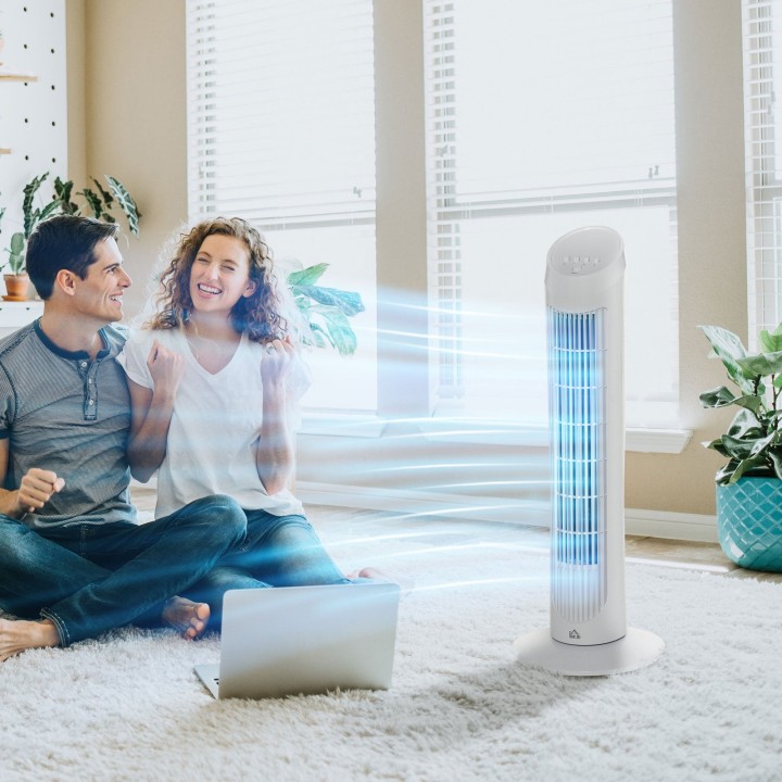 HOMCOM Tower Fan for Bedroom Cooling, 30 Inch Electric 70° Oscillating Fan with 3 Speed Settings, Standing Floor Fan for Home Of