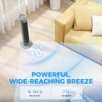 HOMCOM Tower Fan for Bedroom Cooling, 75cm Electric 70° Oscillating with 3 Speed Settings, Standing Floor Fan, Grey