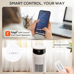Ventilateur tour HOMCOM avec contrôle WiFi Ventilateur sur pied avec télécommande 116 cm Blanc