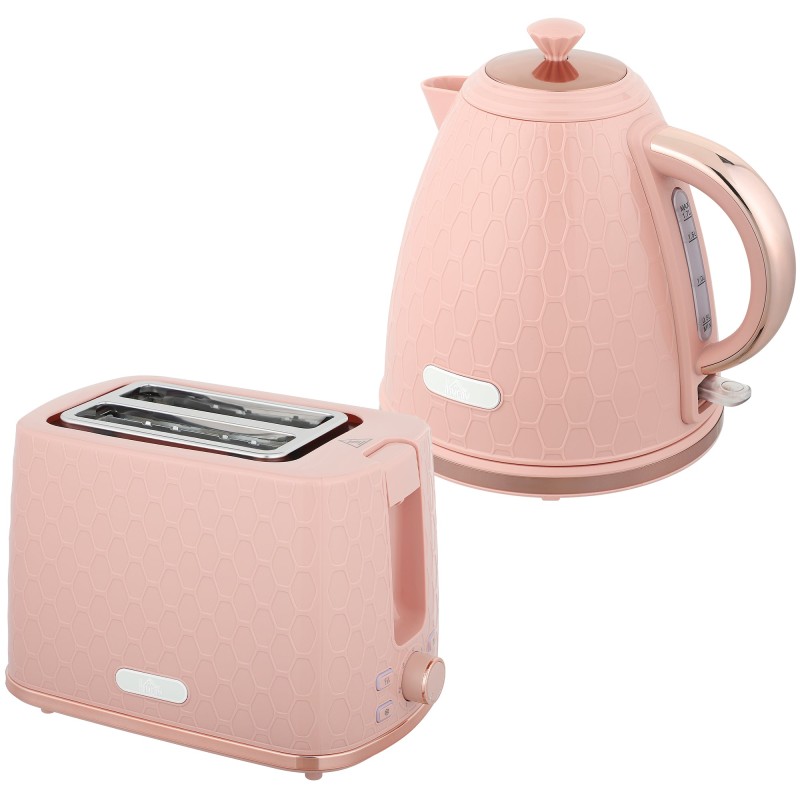 Bouilloire HOMCOM & 2-Ensemble grille-pain à tranches | Arrêt automatique — Rose clair
