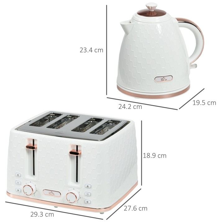 HOMCOM Kettle & 4-Slice Toaster Set | Fast Boil — White