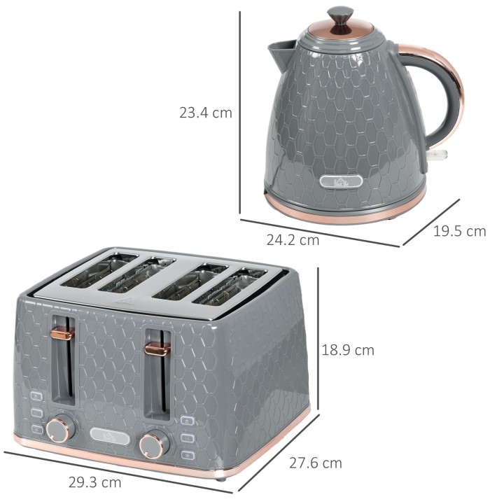 HOMCOM Kettle & 4-Slice Toaster Set | Fast Boil — Grey