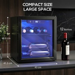 HOMCOM 12-Vinkøler til flasker | 36L, Glasdør, LED — Sort