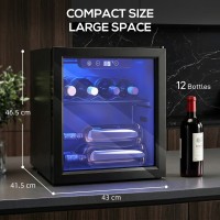 HOMCOM 12-Cave à vin bouteille | 36L, Porte en verre, LED — Noir