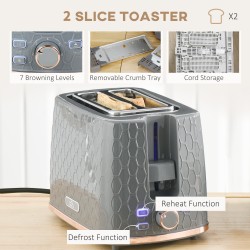 HOMCOM Bouilloire & 2-Ensemble Grille-pain à Tranches | Arrêt Automatique — Gris