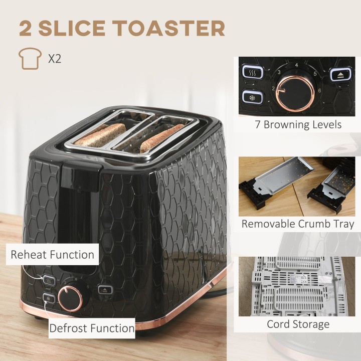 HOMCOM Kettle & 2-Slice Toaster Set | Auto Shut-Off — Black