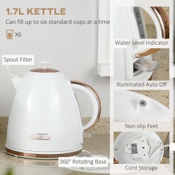 HOMCOM Bouilloire & 2-Ensemble Grille-pain à Tranches | Arrêt Automatique — Blanc