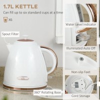 HOMCOM Hervidor & 2-Set de Tostadora de Ranuras | Apagado Automático — Blanco