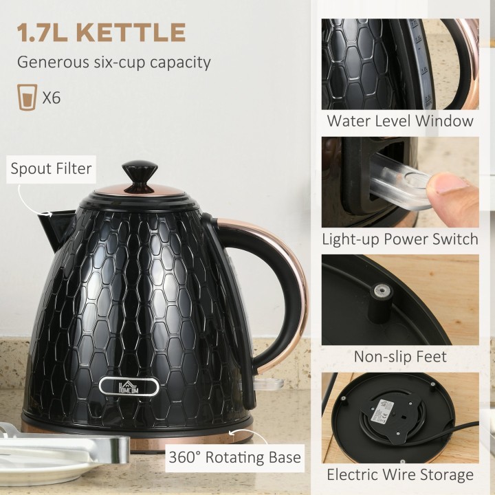 HOMCOM Kettle & 4-Slice Toaster Set | Fast Boil — Black