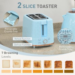 Bollitore HOMCOM & 2-Set Tostapane a Due Fessure | Spegnimento Automatico — Azzurro
