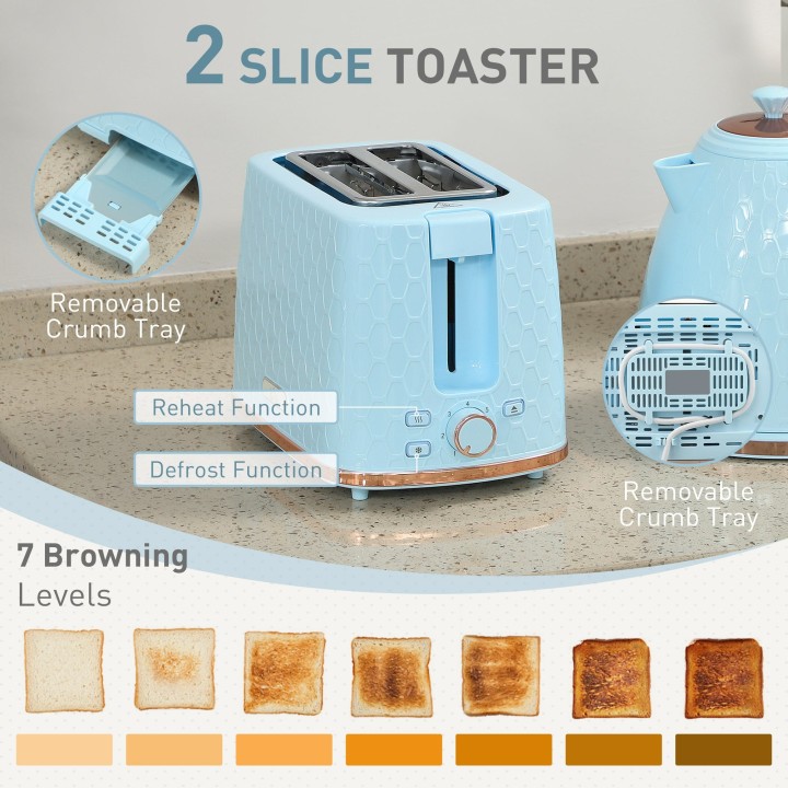HOMCOM Kettle & 2-Slice Toaster Set | Auto Shut-Off — Light Blue