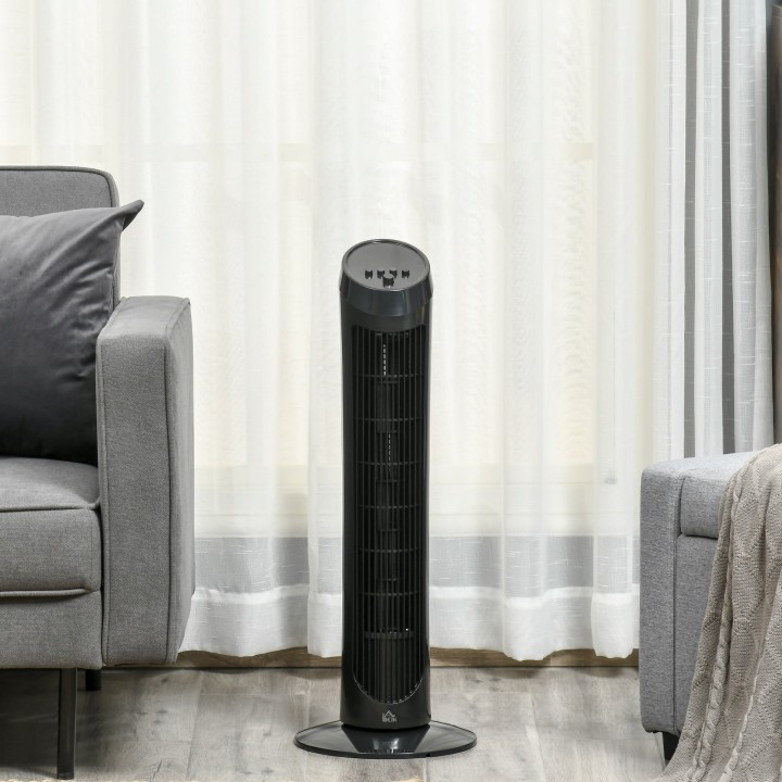 HOMCOM Tower Fan for Bedroom, 30 inch, 6 m/s Powerful Velocity, Standing Floor Fan with 70° Oscillating and 3 Speeds for Home Of