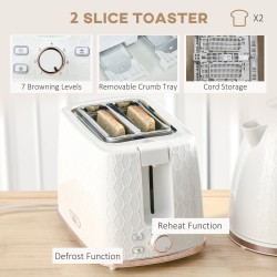 HOMCOM Kettle & 2-Slice Toaster Set | Auto Shut-Off — White