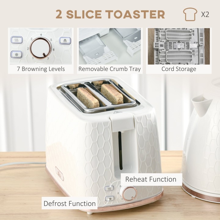 HOMCOM Kettle & 2-Slice Toaster Set | Auto Shut-Off — White