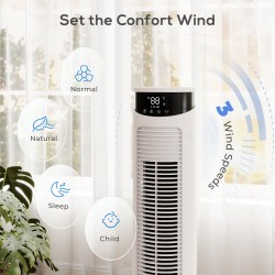 HOMCOM Tower Fan with WiFi Control Standing Floor Fan with Remote Control 116 cm White