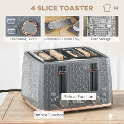 Bollitore HOMCOM & 4-Set Tostapane a Fette | Ebollizione Rapida — Grigio