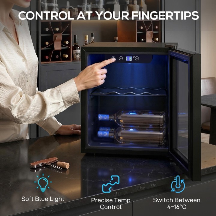 HOMCOM 12-Bottle Wine Cooler | 36L, Glass Door, LED — Black
