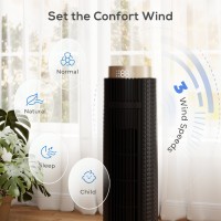 HOMCOM Tårnventilator med WiFi-appkontrol, Stående gulvventilator med 3 Hastighed 4 Tilstande, 12 Timers og natlampe sort