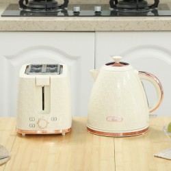 Bollitore HOMCOM & 2-Set Tostapane a Fette | Spegnimento Automatico — Beige
