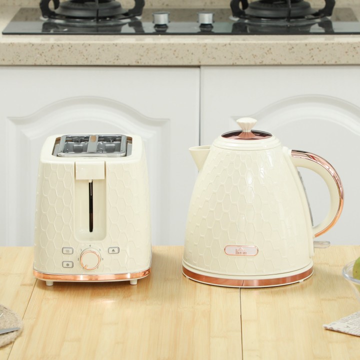 HOMCOM Kettle & 2-Slice Toaster Set | Auto Shut-Off — Beige
