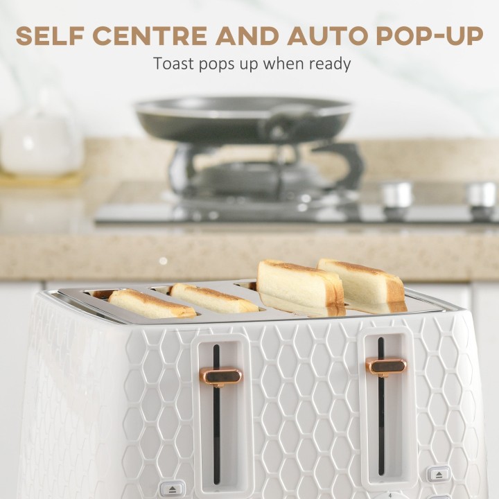 HOMCOM Kettle & 4-Slice Toaster Set | Fast Boil — White