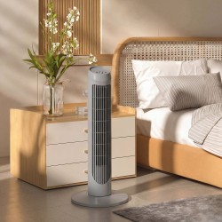 HOMCOM Tornfläkt för Sovrumskylning, 75cm Elektrisk 70° Oscillerande med 3 Hastighetsinställningar, Golvfläkt, Grå