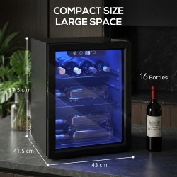 HOMCOM 16-Cave à vin bouteille | 48L, Porte en verre, LED — Noir