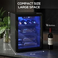 HOMCOM 16-Cave à vin bouteille | 48L, Porte en verre, LED — Noir