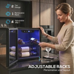 HOMCOM 12-Cantinetta vini da bottiglia | 36L, Porta in vetro, LED — Nero