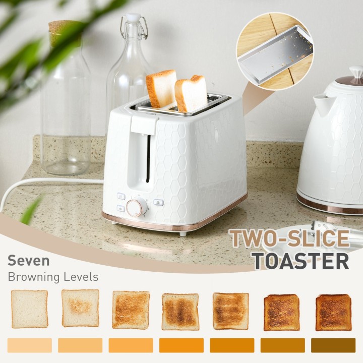 HOMCOM Kettle & 2-Slice Toaster Set | Auto Shut-Off — White
