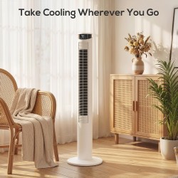 HOMCOM tårnventilator med WiFi-styring, stående gulvventilator med fjernbetjening 116 cm hvid