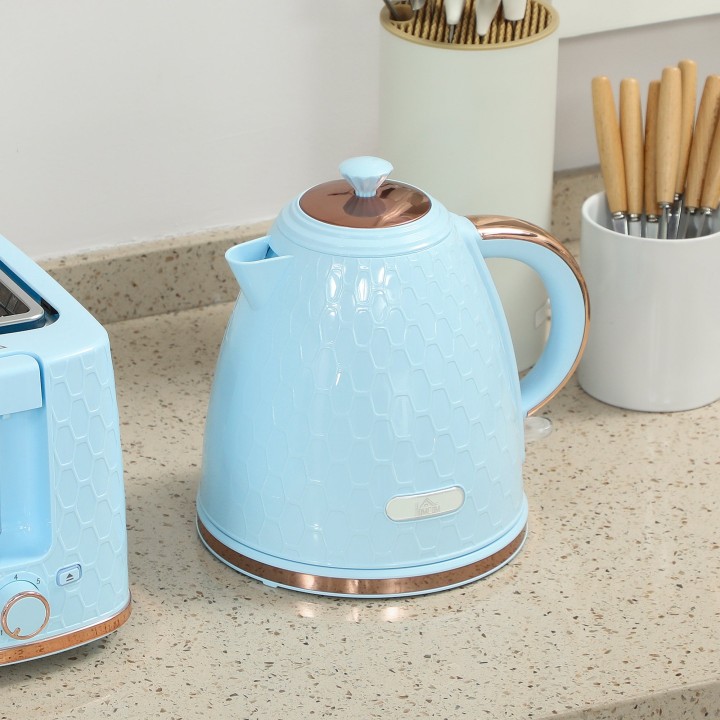 HOMCOM Kettle & 2-Slice Toaster Set | Auto Shut-Off — Light Blue