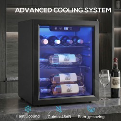 HOMCOM 16-Cave à vin bouteille | 48L, Porte en verre, LED — Noir