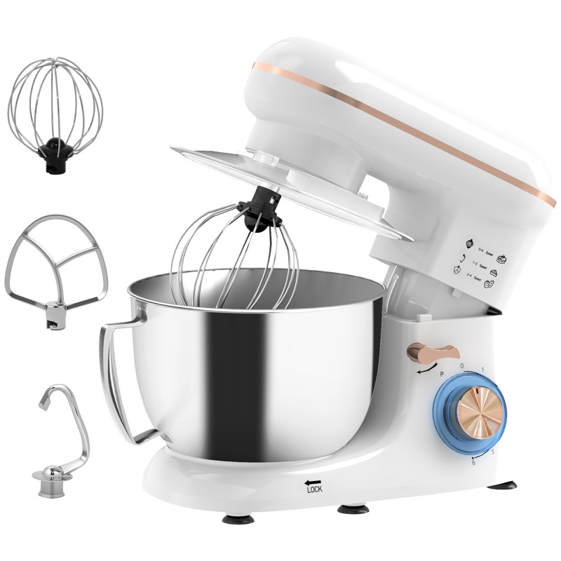 HOMCOM 1300W Köksstativmixer, med tillbehör - Vit