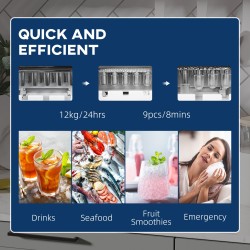 HOMCOM 12Machine à glaçons de comptoir kg, avec cuillère - Noir