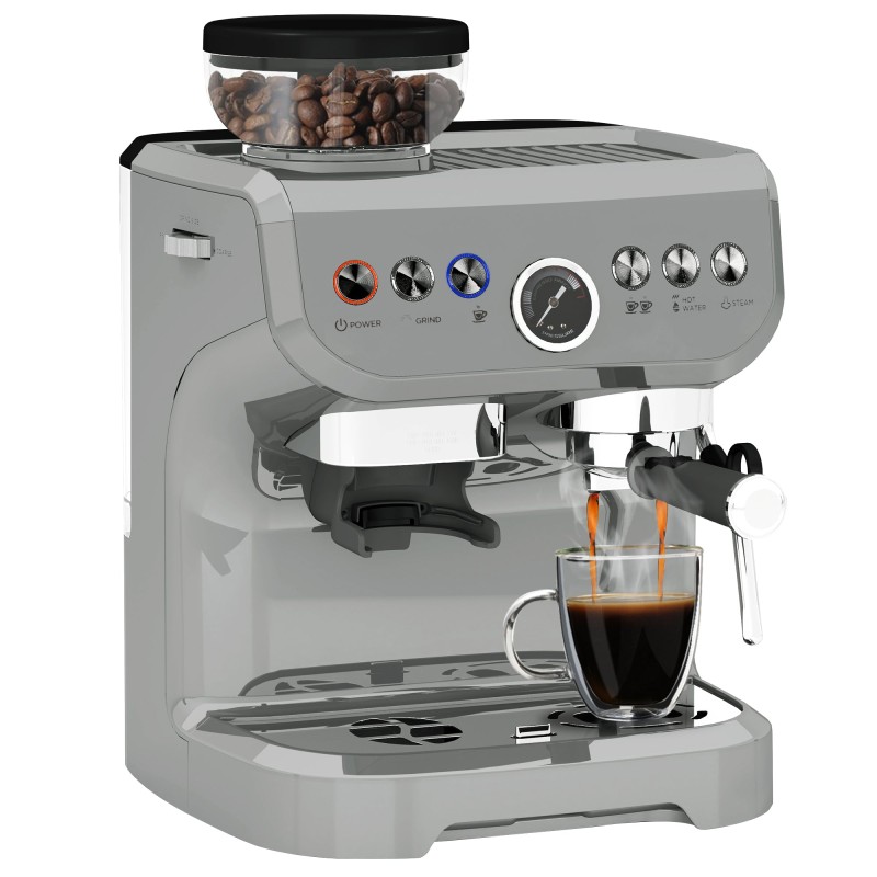 HOMCOM 15-Bar Coffee Machine | Grinder, Steamer — Silver