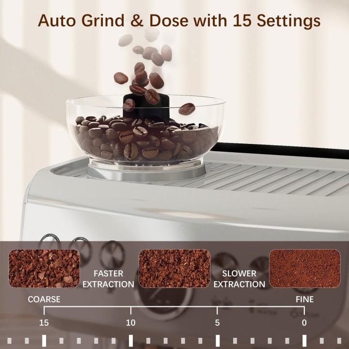 HOMCOM 15-Bar Coffee Machine | Grinder, Steamer — Silver