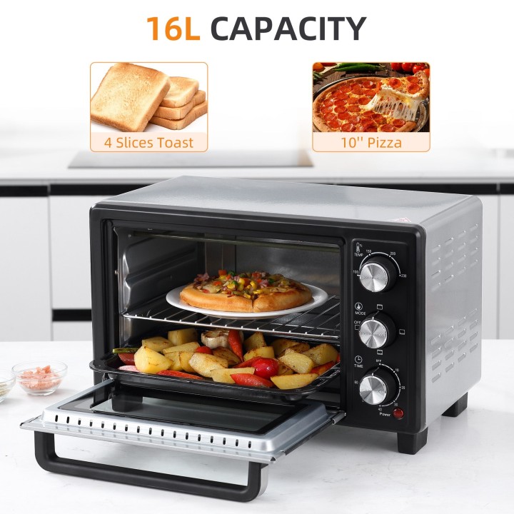 HOMCOM 16L Mini Countertop Oven | 1400W, Timer — Black/Silver