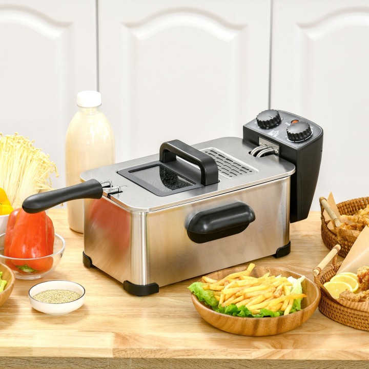 HOMCOM 3L Deep Fat Fryer | Adjustable Temp, Timer, 2000W