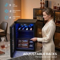 HOMCOM 16-Cave à vin bouteille | 48L, Porte en verre, LED — Noir