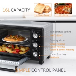 HOMCOM 16L Mini pöytäuuni | 1400W, Ajastin — musta/hopea