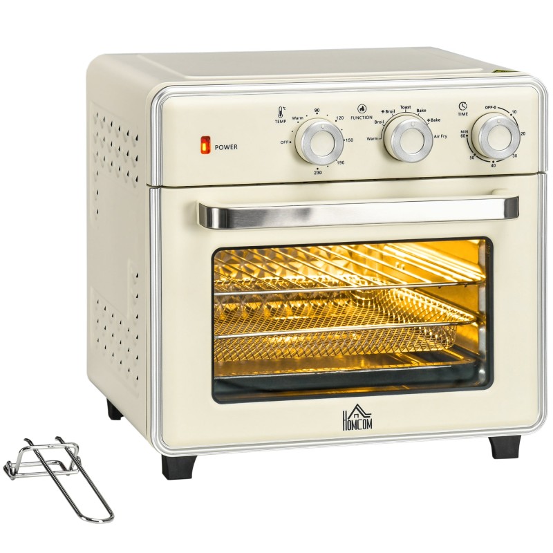 HOMCOM 20L Mini-Elektrobackofen | 7 Funktionen, Heißluftfritteuse — Creme