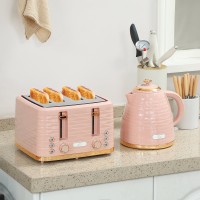 Bollitore HOMCOM & 4-Set Tostapane a Fette | 3000W — Rosa Chiaro