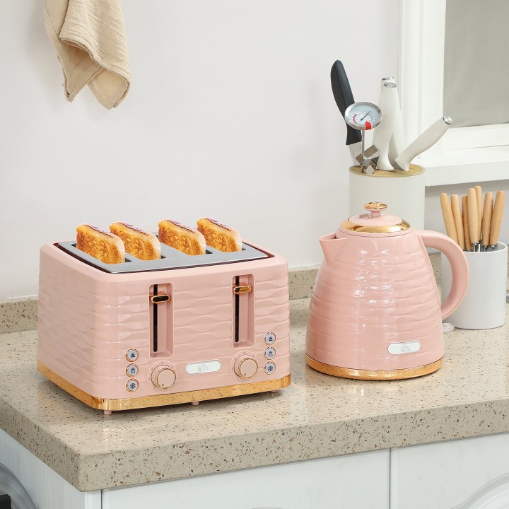 HOMCOM Kettle & 4-Slice Toaster Set | 3000W — Light Pink