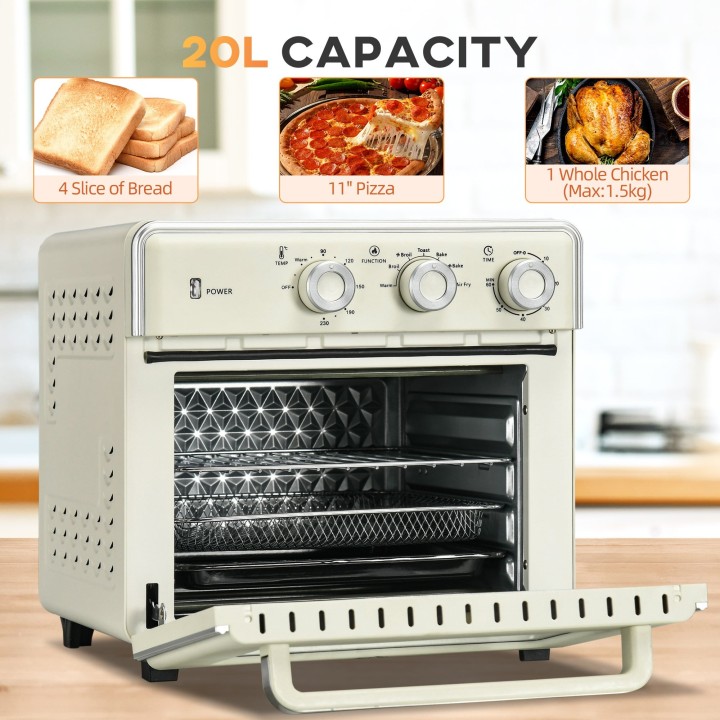 HOMCOM 20L Mini Electric Oven | 7 Functions, Air Fry — Cream