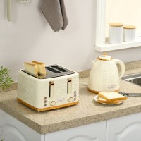 Bollitore HOMCOM & 4-Set con Tostapane a Fette | Ebollizione Rapida — Beige