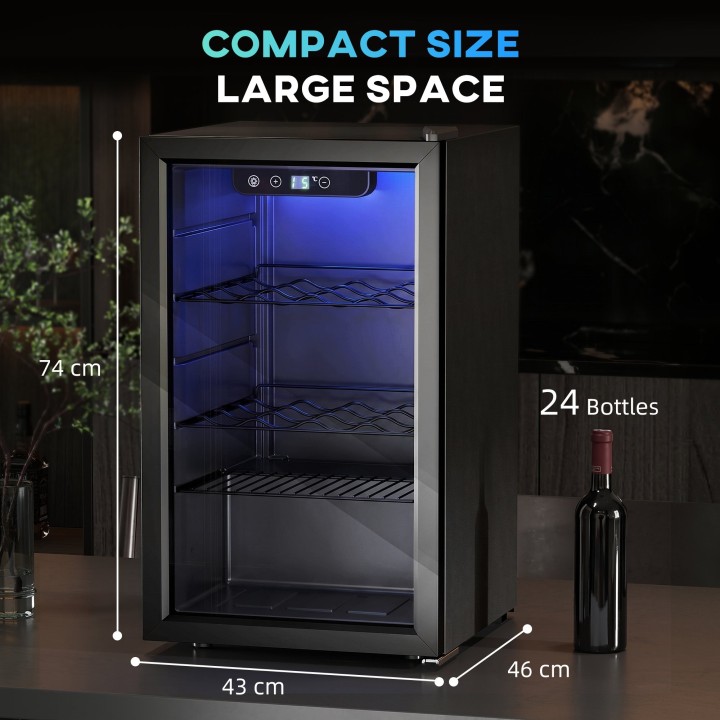 HOMCOM 24-Bottle Wine Cooler | 68L, Freestanding — Black